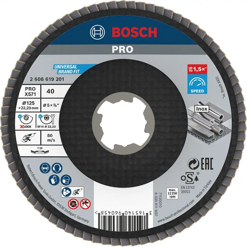 BOSCH Lamelový brusný kotouč PRO X571, lomené provedení, 125 mm, G40, X-Lock 2608619201 Sezónní Sleva