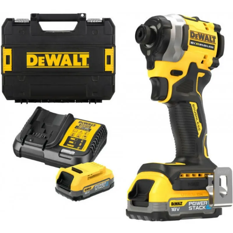 DeWALT DCF850E2T Aku rázový utahovák 1/4" XR PowerStack (205Nm/18V/2x1,7Ah) Tstak Výprodej