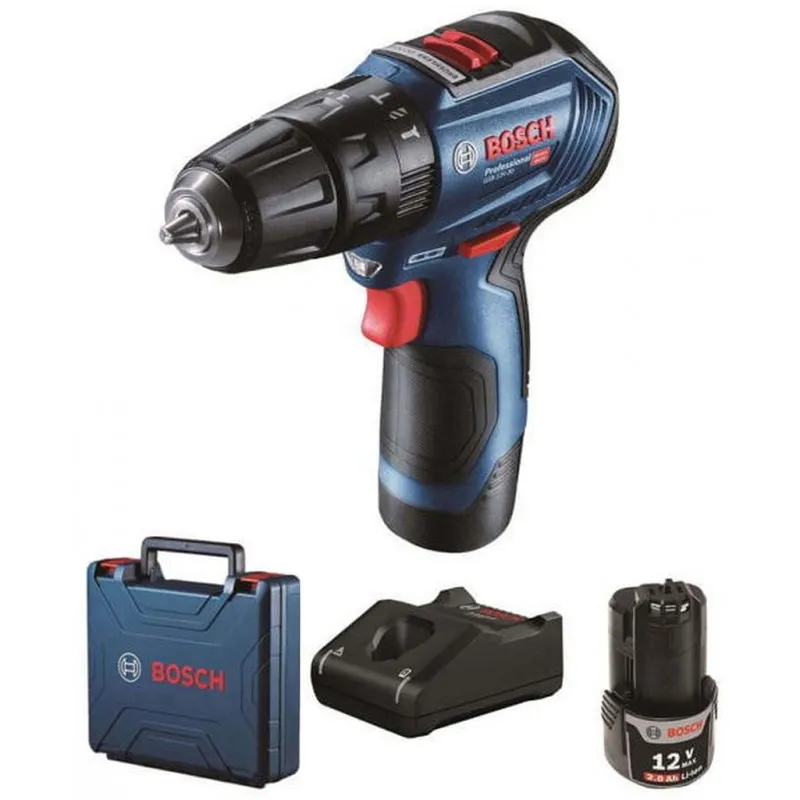 Autentický BOSCH GSB 12V-30 Akumulátorový kombinovaný šroubovák, 12V, 2x 2,0Ah 06019G9100