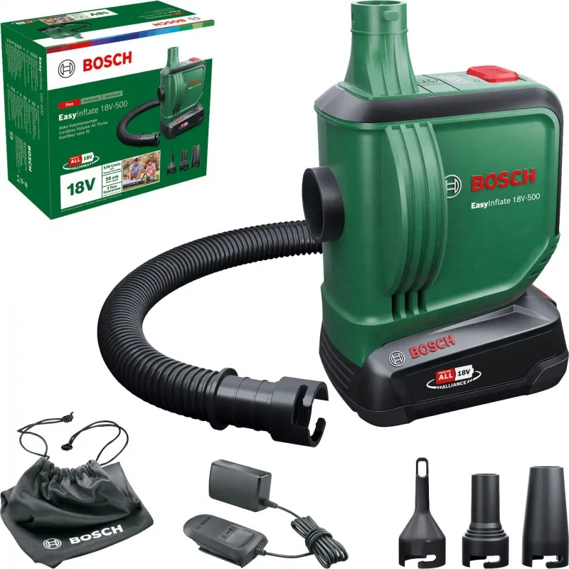 BOSCH EasyInflate 18V-500 Akumulátorová objemová pumpička, 1x PBA 18V 2.0Ah 0603947201 Horká Nabídka