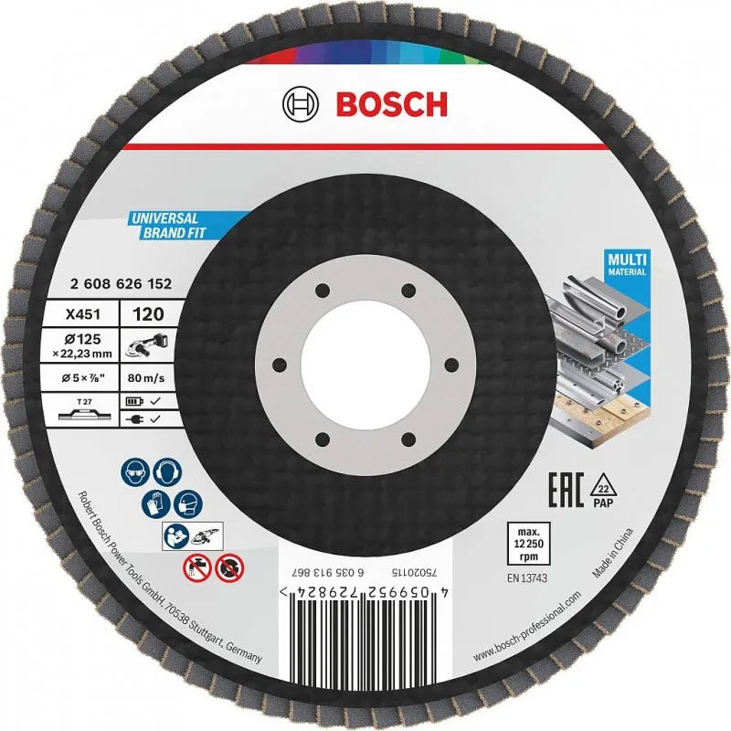 BOSCH Lamelový brusný kotouč X451, 125 × 22,23 mm, G120, T27 2608626152 Horká Nabídka