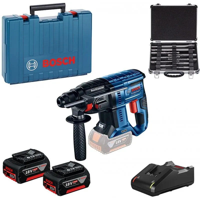 Vrácení Zdarma BOSCH Profesionální sada: GBH 180-LI + 11dílná sada vrtáků SDS plus + 2× GBA 18V 4.0Ah 0615990M33