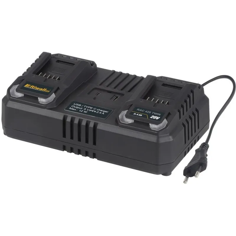 Tovární Cena Riwall PRO RAC 420 TWIN dvojitá rychlonabíječka pro aku baterie 20 V (4,5 A) RACC00141