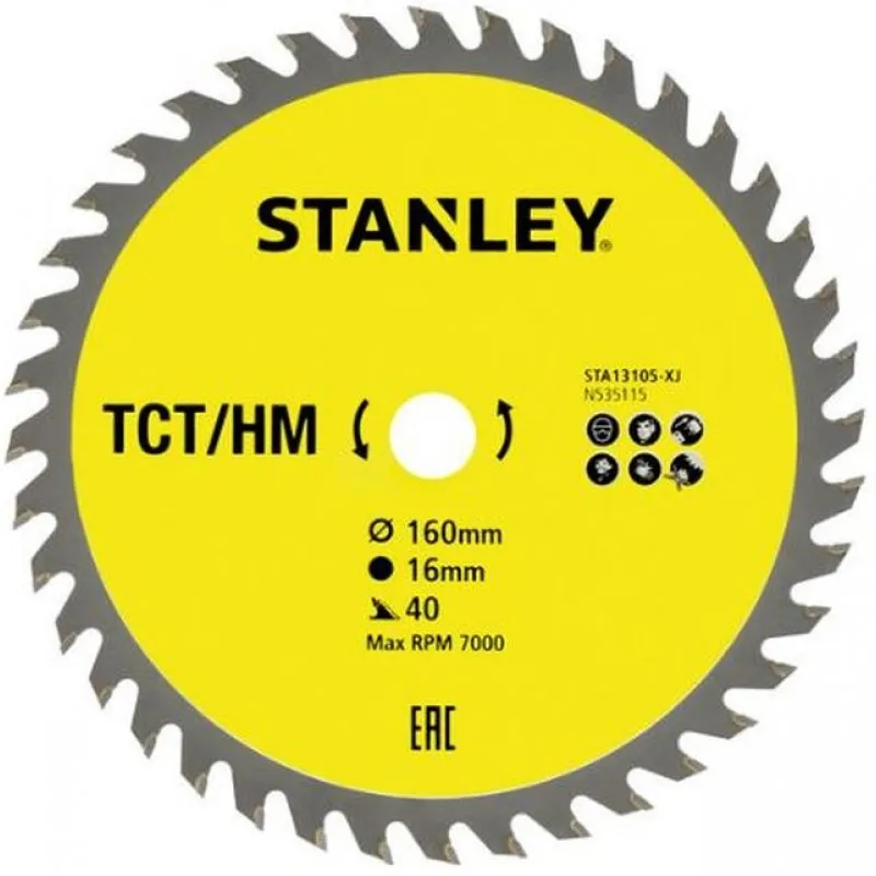 Tovární Cena STANLEY STA13105 Pilový kotouč TCT/HM pro příčné řezy 160x16mm, 40 zubů