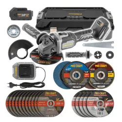 Aku bruska úhlová Procraft AG125 B + 10 x řezný, 4 x lamelový, 5 x brusný kotouče, rychloupínací matice | SAG125 B-CD Originální