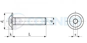 Omezená Nabídka Šroub M 5 x 10 , A2 - Půlkulatá hlava s límcem a s vnitřním šestihranem, celý závit (ISO 7380 -2 )