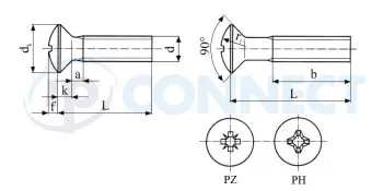 Autentický Šroub M 6 x 55 , pevnost 4.8 , zinek - Čočková hlava s křížovou drážkou PH, celý závit (DIN 966 )