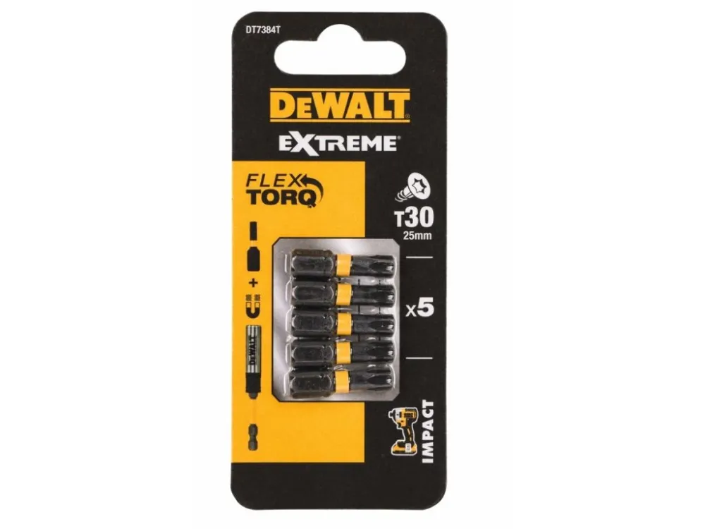 Rychlé Dodání DT7384T DEWALT 5DÍLNÁ SADA BITŮ T30, 25MM, EXTREME TORSION