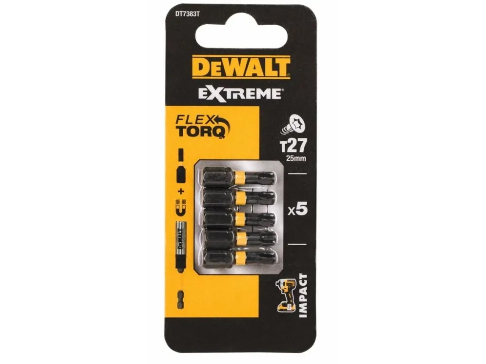 Originální DT7383T DEWALT 5DÍLNÁ SADA BITŮ T27, 25MM, EXTREME TORSION