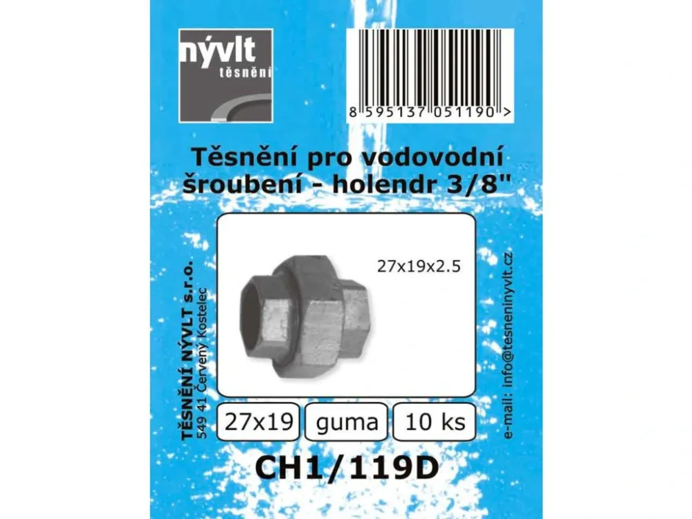 Novinka těsnění holendru vodovod.3/8" 27x19mm gum. CH1/119D (10ks)