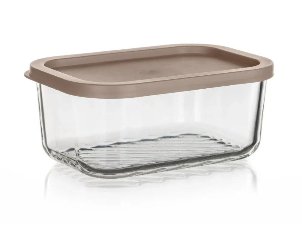 Výprodej dóza WAVE obdél. 0,7l 16x11x7cm skl.+PH víčko LATTE