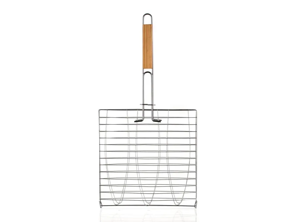 Ověřený opékač na 3 ryby 54x27x27cm BBQ, dřev. rukojeť