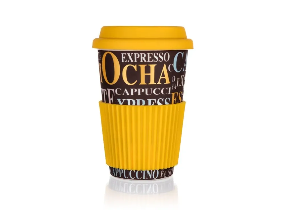 hrnek 400ml GO COFFEE silikon.víčko, keramický Poslední Šance