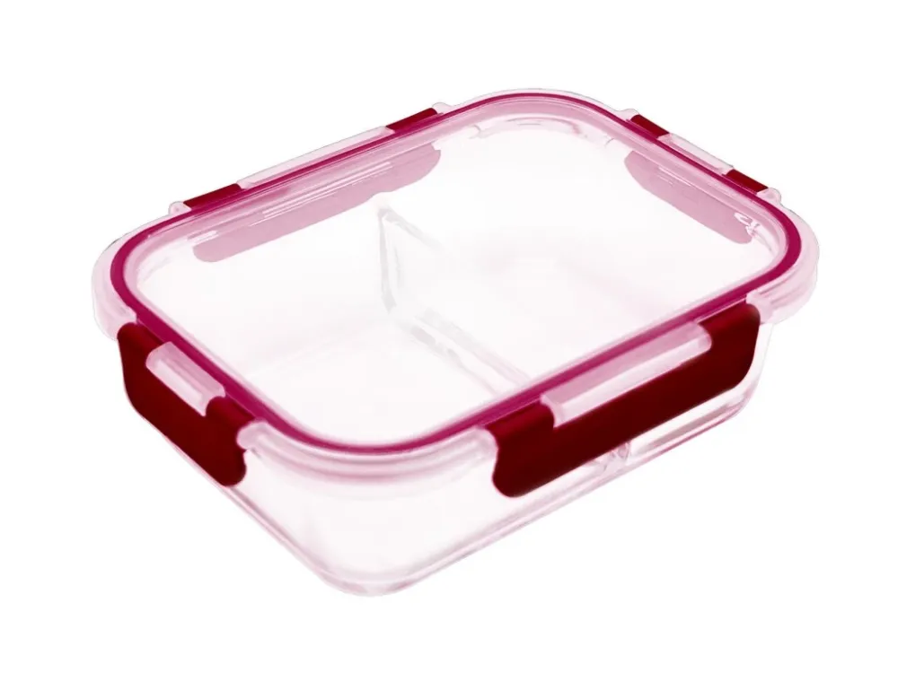 dóza LORA obdél. dělená 1,3l 23,5x18x7,5cm skl.+PP víčko TRA/BORDO Dokud Zásoby Vydrží