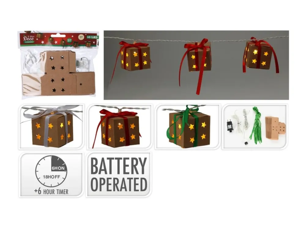 Odeslání Ihned osvětlení vánoční 1,2m 10LED DÁRKOVÉ KRABIČKY 5cm, s časovačem, mix