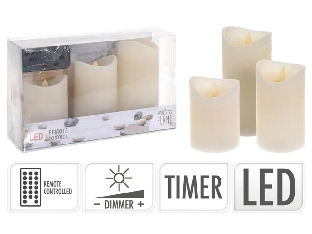 Horká Nabídka svíčka LED PLAMEN,dálk.ovl.,stmívání,časovač,SL.KOST (3ks)